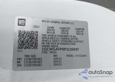 2023 Chevrolet Express Cargo Rwd 2500 Regular Wheelbase Wt from USA, damaged, VIN 1GCWGAFP8P1135697